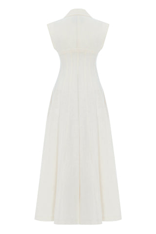 Ivory Long Corset-Style Dress - Premium Linen