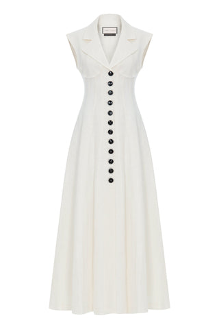 Ivory Long Corset-Style Dress - Premium Linen