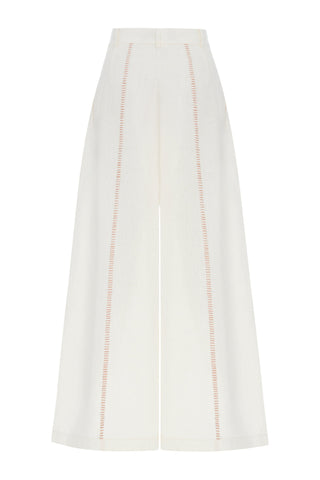Ivory 100% Linen Pants with Punto Stitch Detail