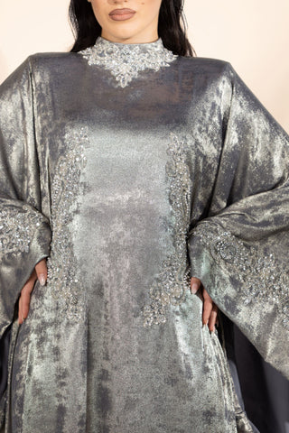 Starfall Embellished Abaya – Silver