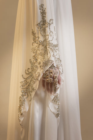 Majestic Drape Embellished Abaya – White
