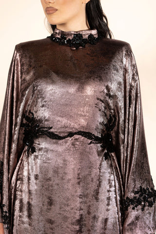 Cosmic Blossom Embellished Abaya – Dusty Rose