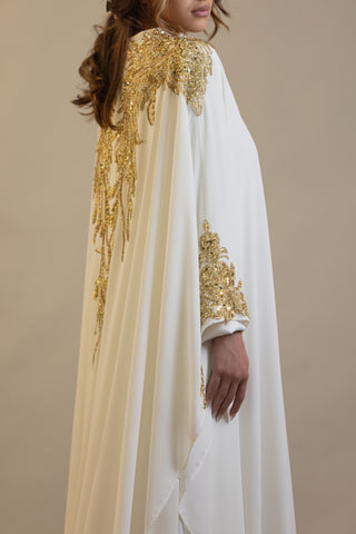 Golden Mirage Embellished Abaya – White