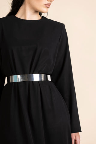 Mariam Satin Dress with Statement Belt – Black