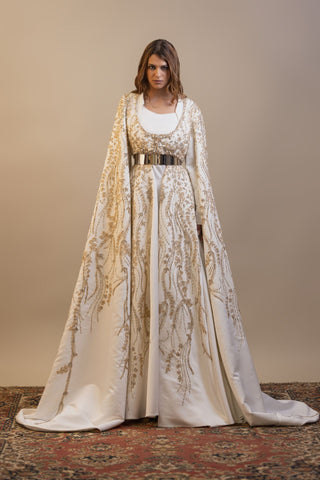 Star Veil Embellished Satin Kaftan – Ivory