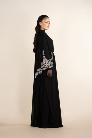 Nebula Veil Embellished Abaya – Black