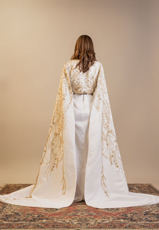 Astral Veil Embellished Satin Kaftan – Ivory