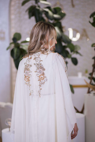 Royal Veil Embellished Abaya – White