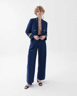 Vesper High-Waist Pleated Trousers – Navy
