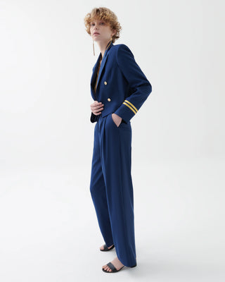 Vesper High-Waist Pleated Trousers – Navy