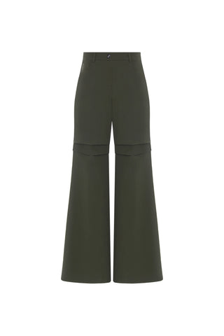 Olive Cargo Wide-Leg Trousers – Khaki