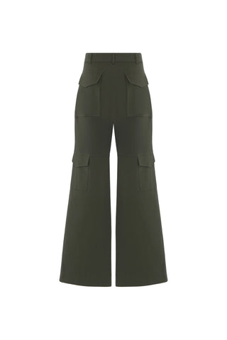 Olive Cargo Wide-Leg Trousers – Khaki