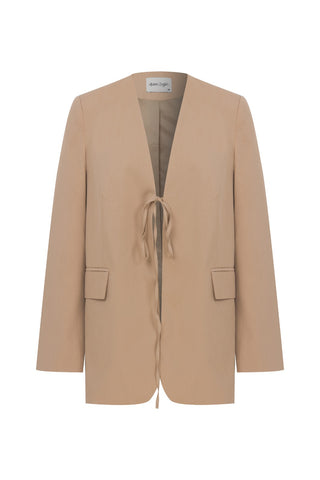 Luna Tie-Front Poplin Camel Jacket