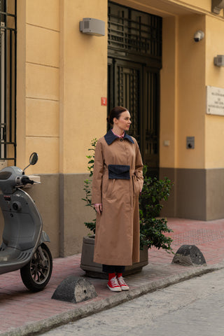 Saint Denim-Trimmed Beige Trench Coat