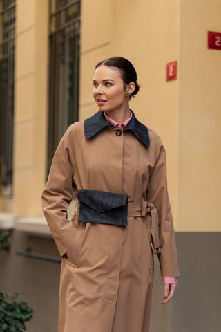 Saint Denim-Trimmed Beige Trench Coat