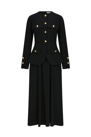 SHERI Black Gold-Button Maxi Dress