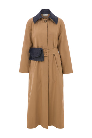 Saint Denim-Trimmed Beige Trench Coat