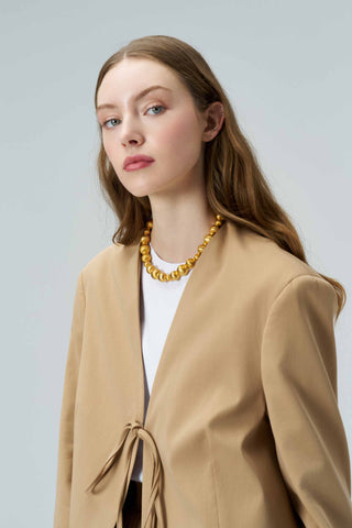 Luna Tie-Front Poplin Camel Jacket