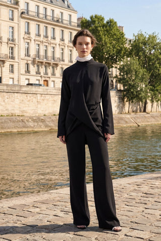 Majesté Atelier No. 01 Asymmetric Tunic & Wide-Leg Trouser Set - Black