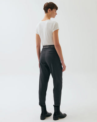 Neli Pinstripe Pleated Pants – Gray