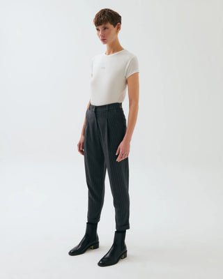 Neli Pinstripe Pleated Pants – Gray