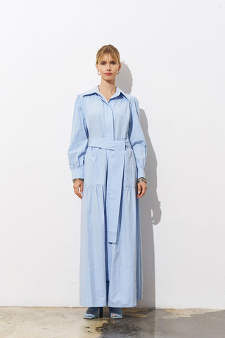 SERENETIE Elegant Tailored Shirt Dress – Sky Blue