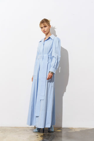 SERENETIE Elegant Tailored Shirt Dress – Sky Blue