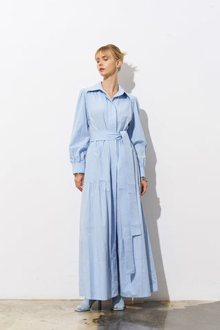SERENETIE Elegant Tailored Shirt Dress – Sky Blue