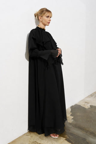 Bloom Ruffle Detail Chiffon Maxi Dress - Black