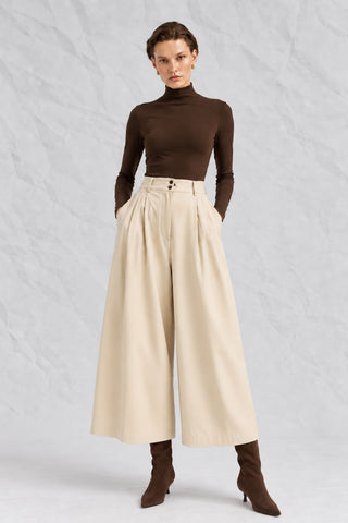 VALETTA Belted Pleated Wide-Leg Trousers