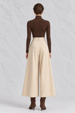 VALETTA Belted Pleated Wide-Leg Trousers