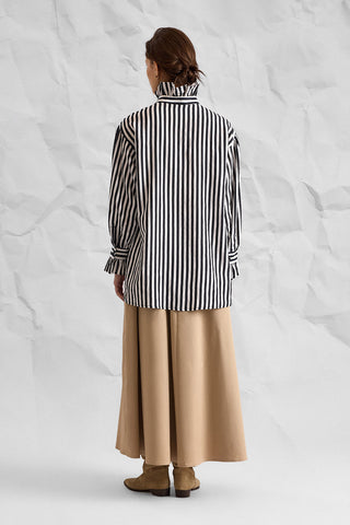Striped Ruffle-Detail Mandarin-Collar Shirt
