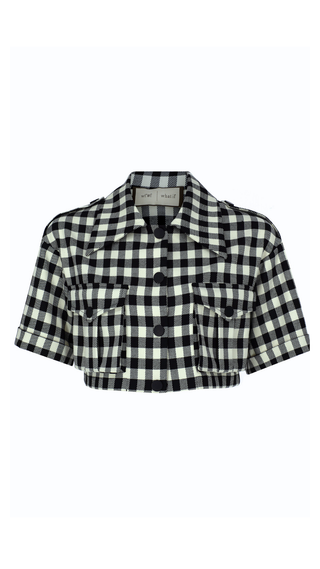 Vichy Patterned Crop Jacket