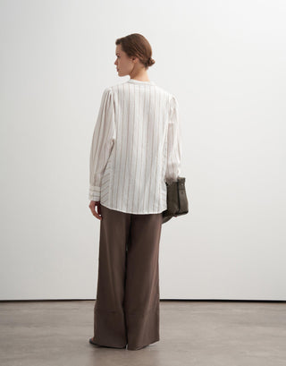 Striped Cuff Detail Shirt – Ecru