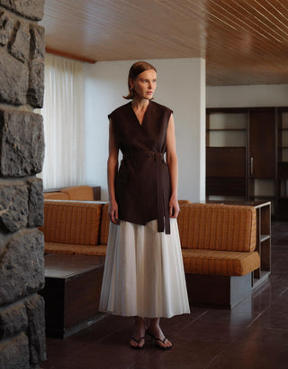 Vegan Linen Wrap Vest – Brown