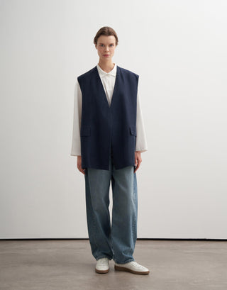 Vegan Linen Wrap Vest – Navy