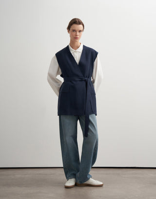 Vegan Linen Wrap Vest – Navy