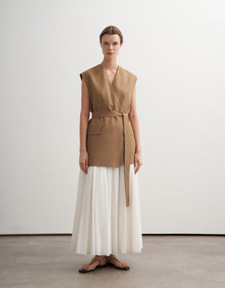 Vegan Linen Wrap Vest – Camel