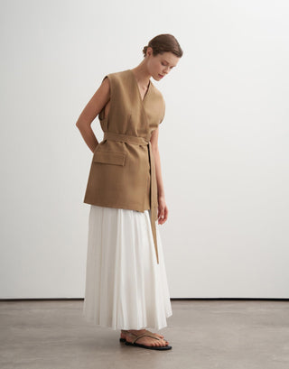 Vegan Linen Wrap Vest – Camel