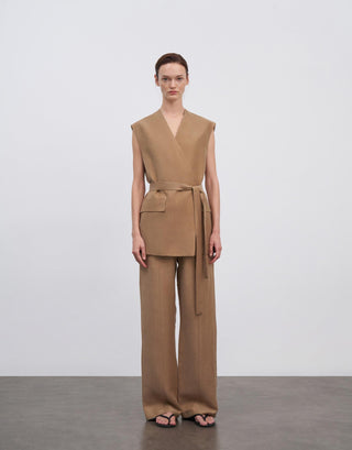 Vegan Linen Wrap Vest – Camel