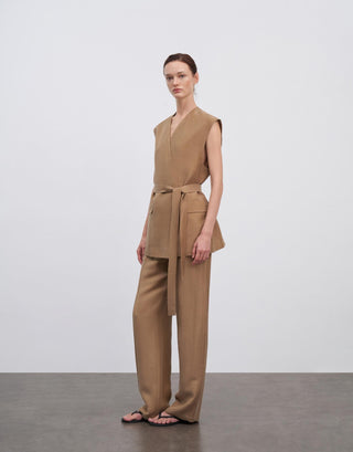 Vegan Linen Wrap Vest – Camel