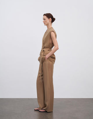 Vegan Linen Wrap Vest – Camel