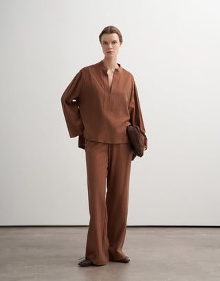 Mandarin Collar Blouse & Trousers Set – Brick