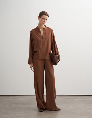 Mandarin Collar Blouse & Trousers Set – Brick
