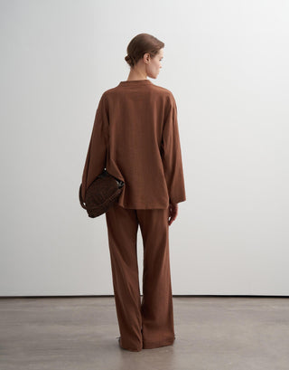 Mandarin Collar Blouse & Trousers Set – Brick