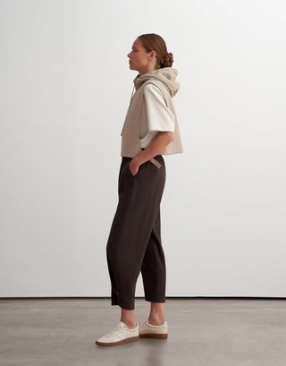 Silky Adjustable Hem Tapered Trousers – Brown