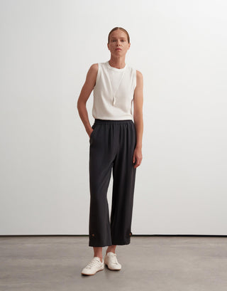 Silky Adjustable Hem Tapered Trousers – Navy