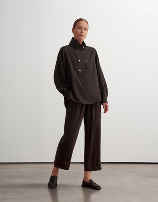 Silky Modal Blend Shirt with Snap Closure – Brown