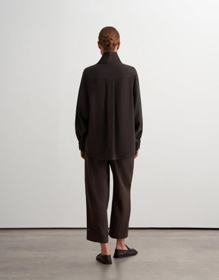 Silky Modal Blend Shirt with Snap Closure – Brown