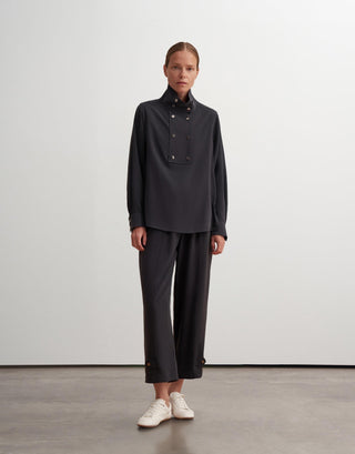 Silky Modal Blend Shirt with Snap Closure – Navy